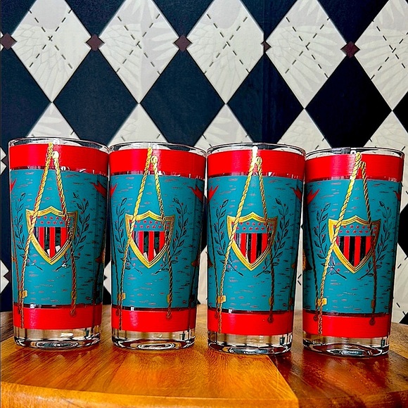 American Eagle & Regimental Drum Cera Glass Set of 4 | Americana Barware - Picture 11 of 14